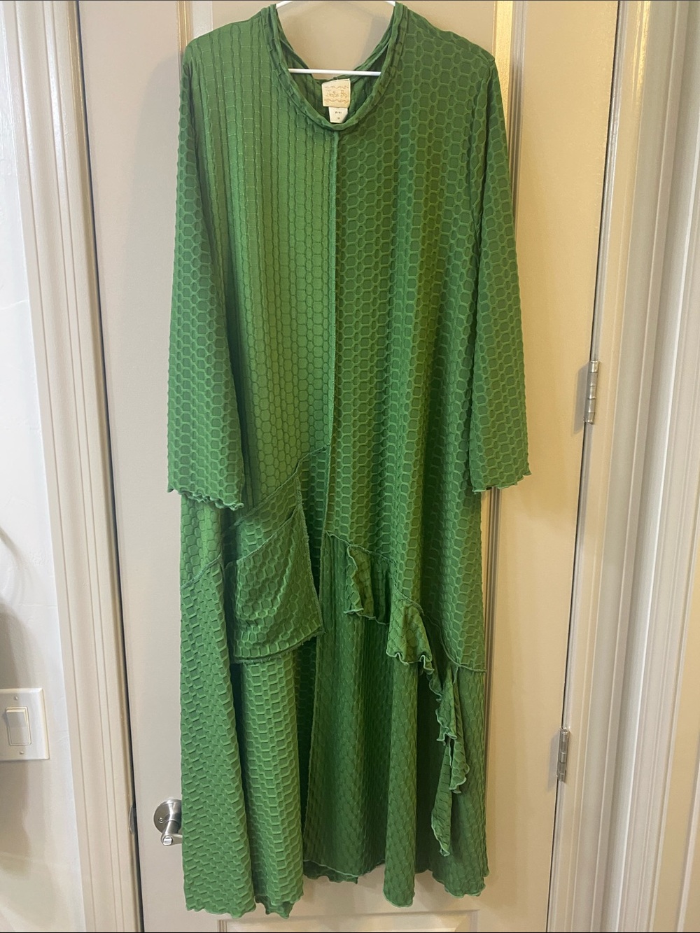 Women's Green Textured Dress with Ruffle Details